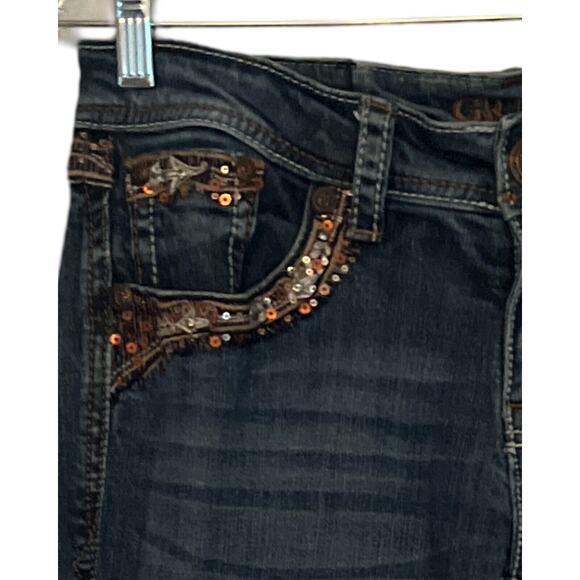 Grace in LA Jeans Womens Size 30" Blue Bootcut Sequin Embroider Mid Rise Dark - Picture 3 of 11
